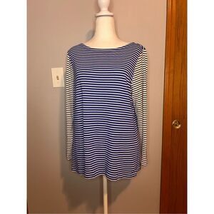 Vineyard Vines Striped T-Shirt Long Sleeve Boat Neck Blue & White‎ Casual Top